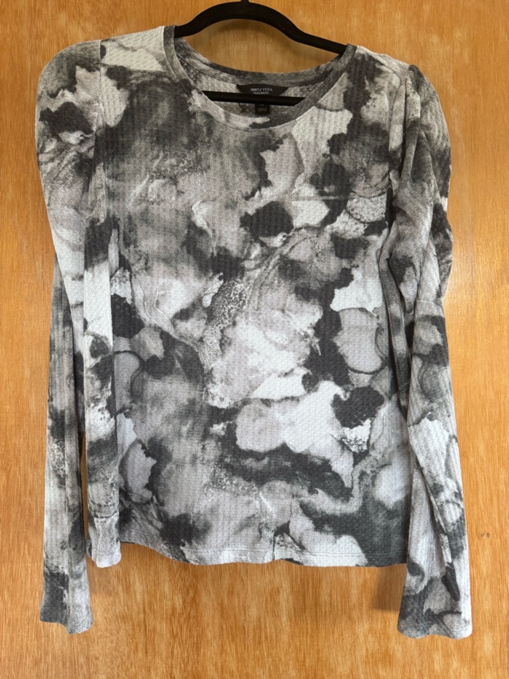 Waffle Knit Grey Tie-Dye Long Sleeve Crewneck Top